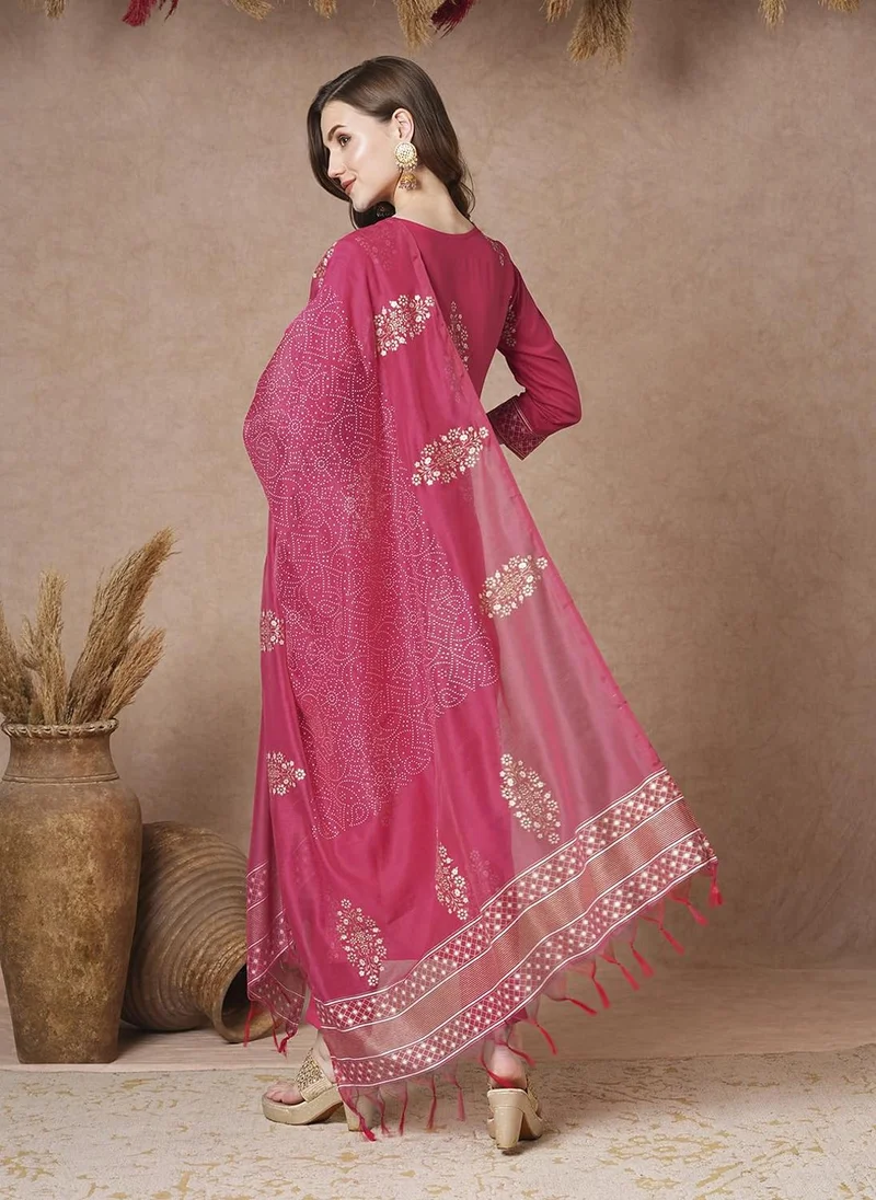 جو سريكي مزيج من GoSriKi من الرايون النسائي مطبوع باللون الخفيف مع بنطال ودوباتا (مانغاي بينك-VKS02-GS_5XL_Pink_XXXXX-كبير)